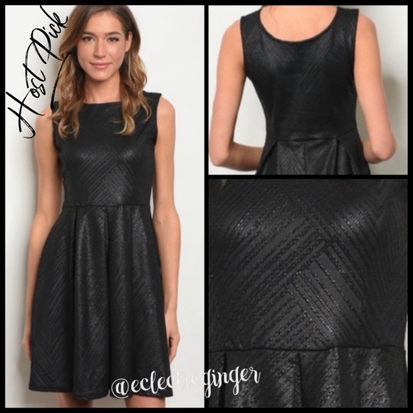 Black textured fit & flare sleeveless dress L - Picture 3 of 7